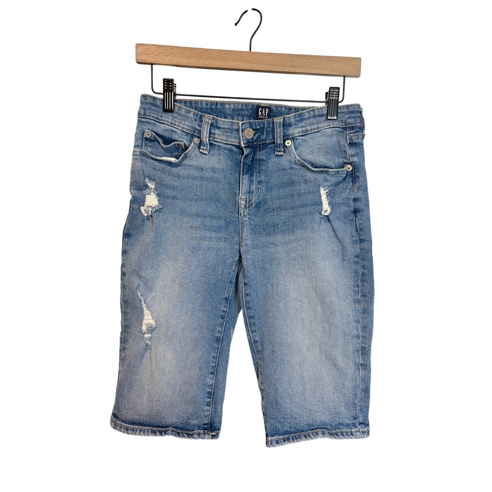 Gap Denim Womens 26 Regular 9" Bermuda Shorts Distressed Medium Wash Blue
